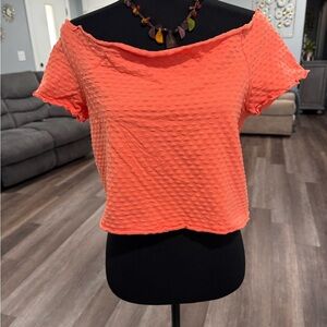 BP Vibrant Orange Textured Off-Shoulder Top